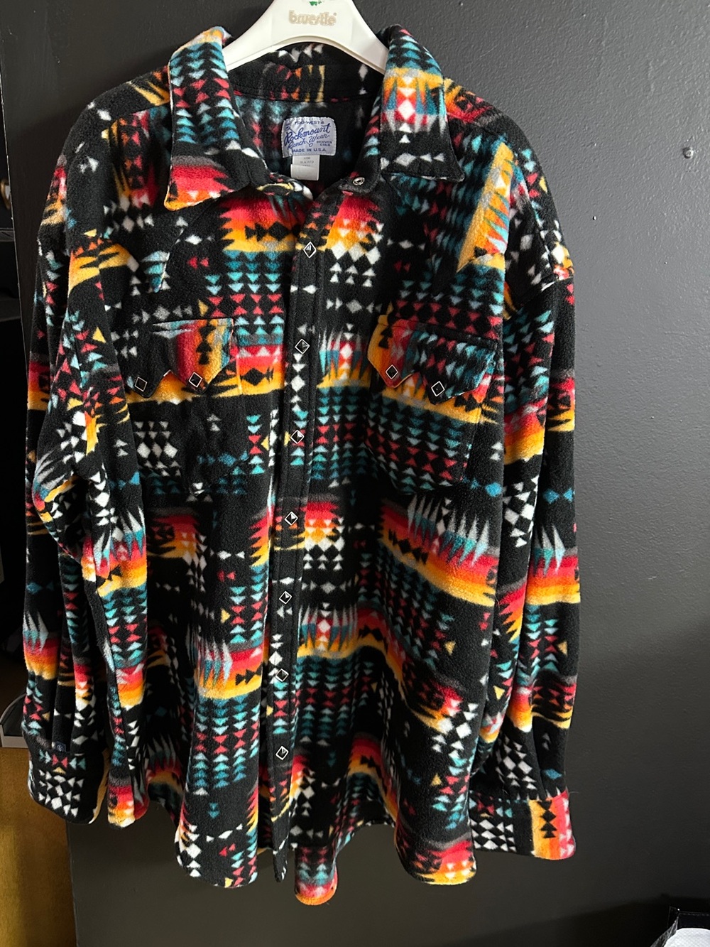 Rockmount ranch wear Men’s Black Multi-Color Fleece Shirt Jacket 3x